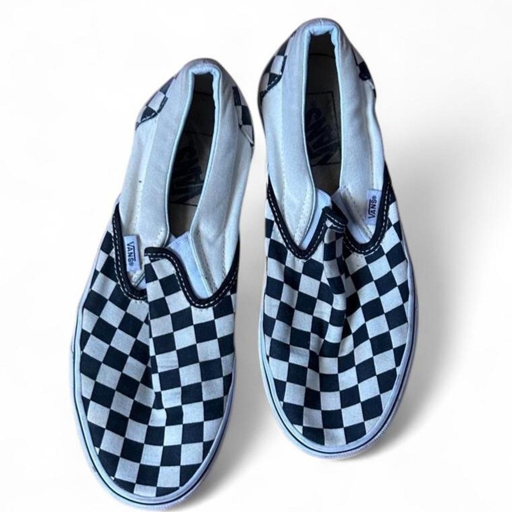 Checkerboard Vans Classic Slip-On Skate Shoes Black White Women's 7.5